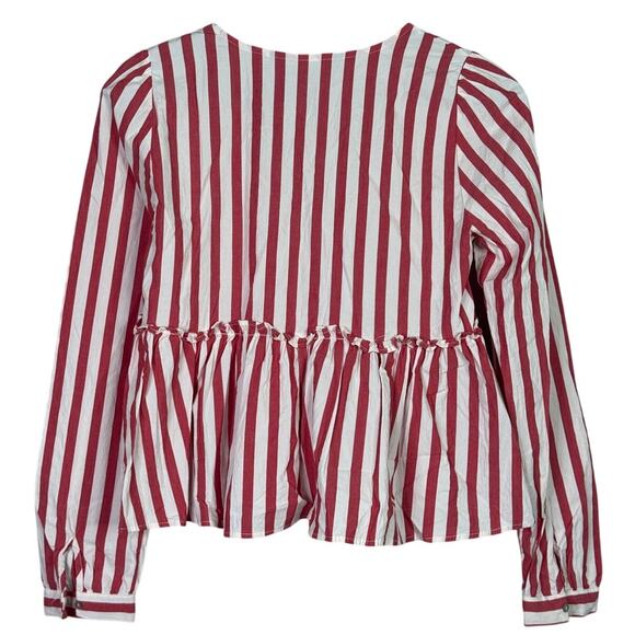 Zara striped Long Sleeve Peplum Fitted Bodice Lightweight Blouse S Red White - Picture 5 of 15